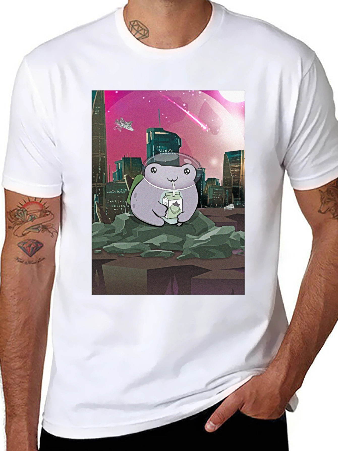 Frog Astronaut T-Shirt - Sci-Fi Cityscape Design