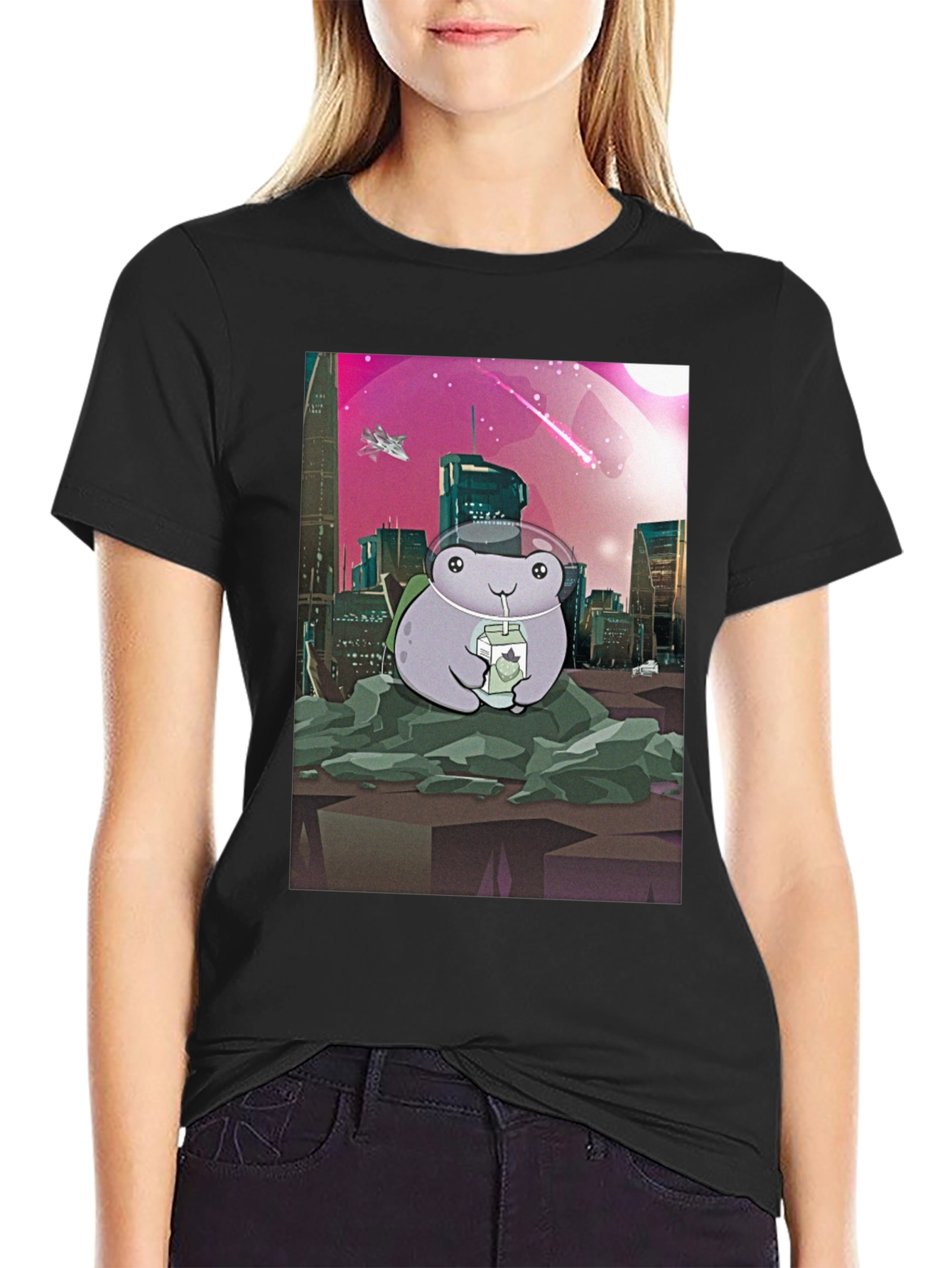 Frog Astronaut T-Shirt - Sci-Fi Cityscape Design