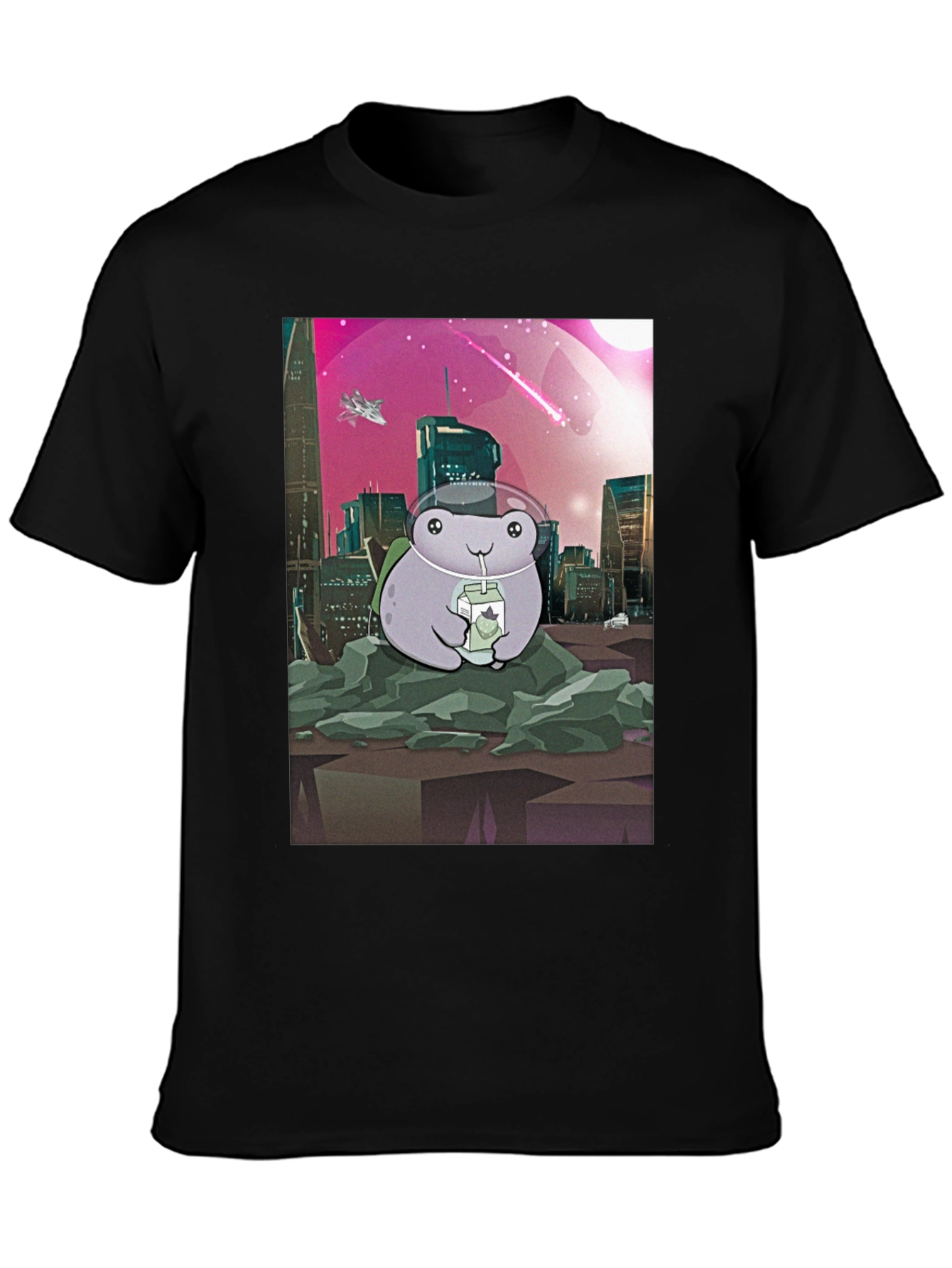 Frog Astronaut T-Shirt - Sci-Fi Cityscape Design