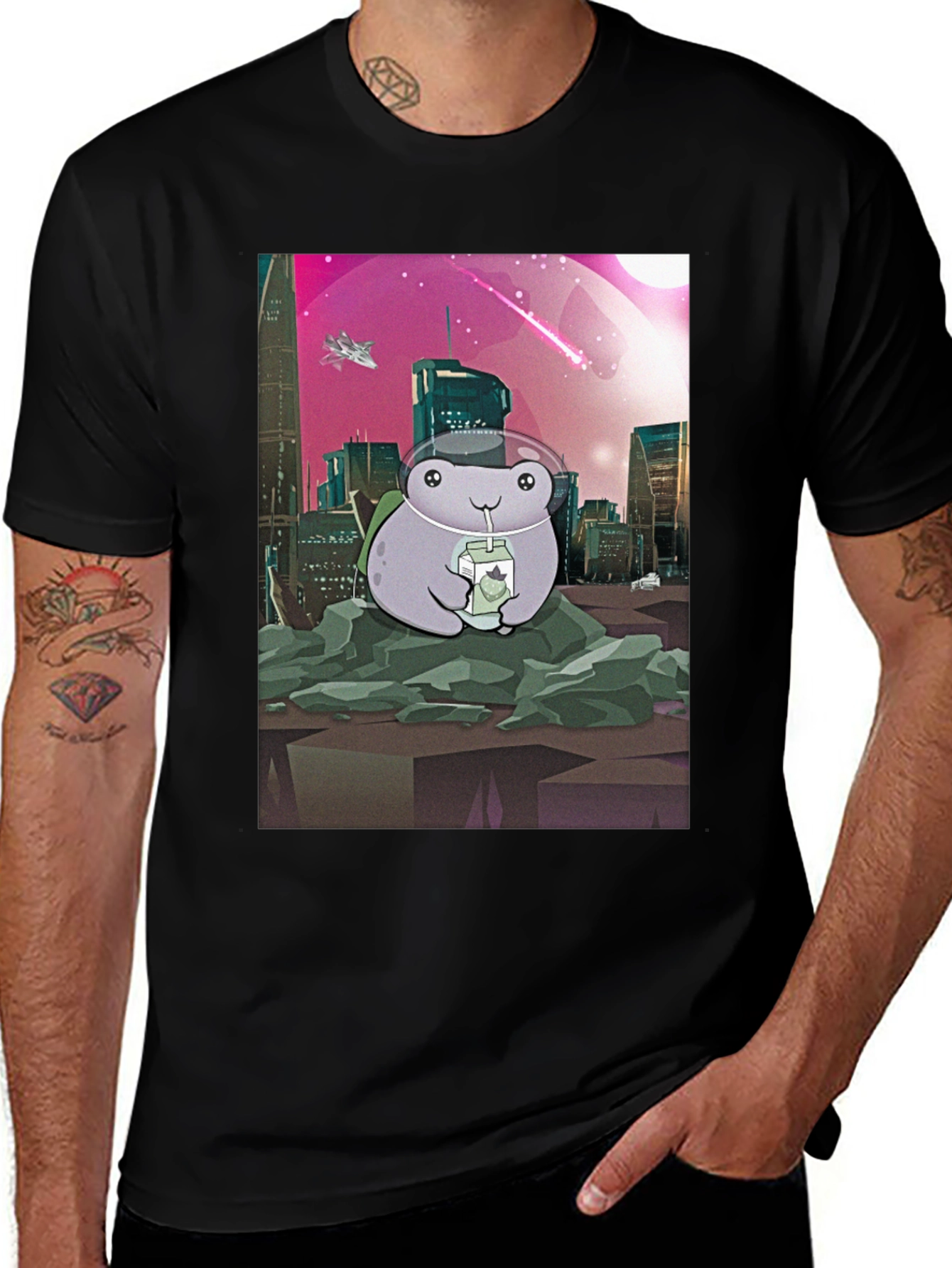 Frog Astronaut T-Shirt - Sci-Fi Cityscape Design