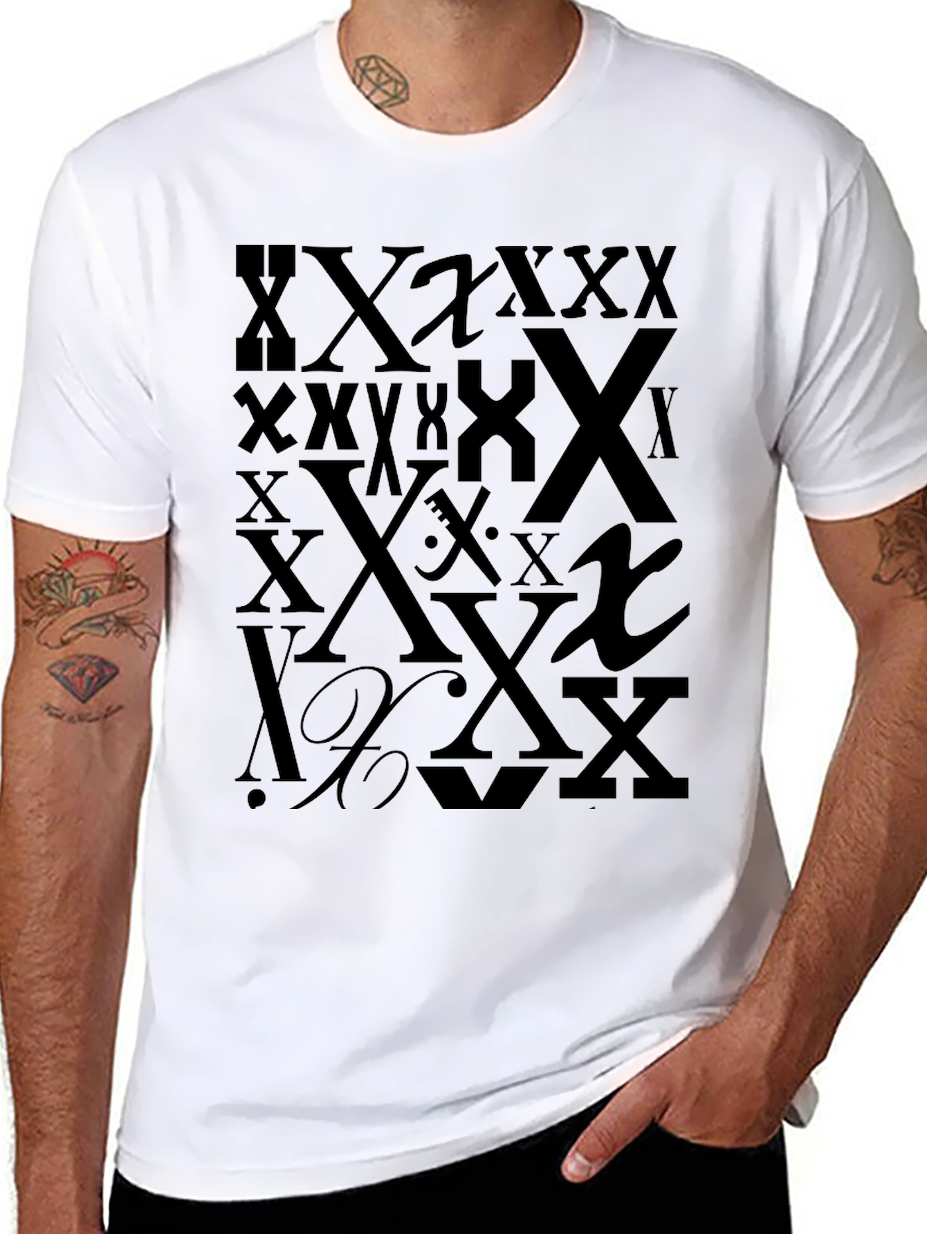 Bold X Print Black T-Shirt