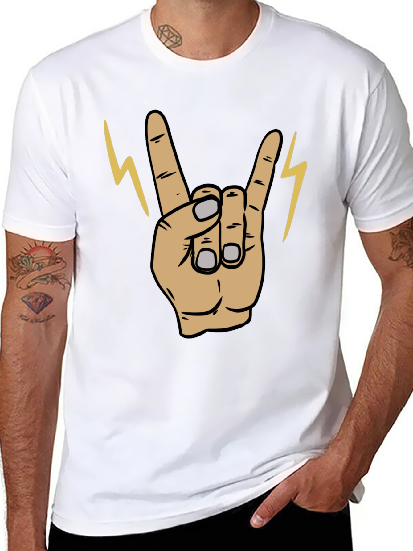 Rock On! Graphic Print Mens Black T-Shirt