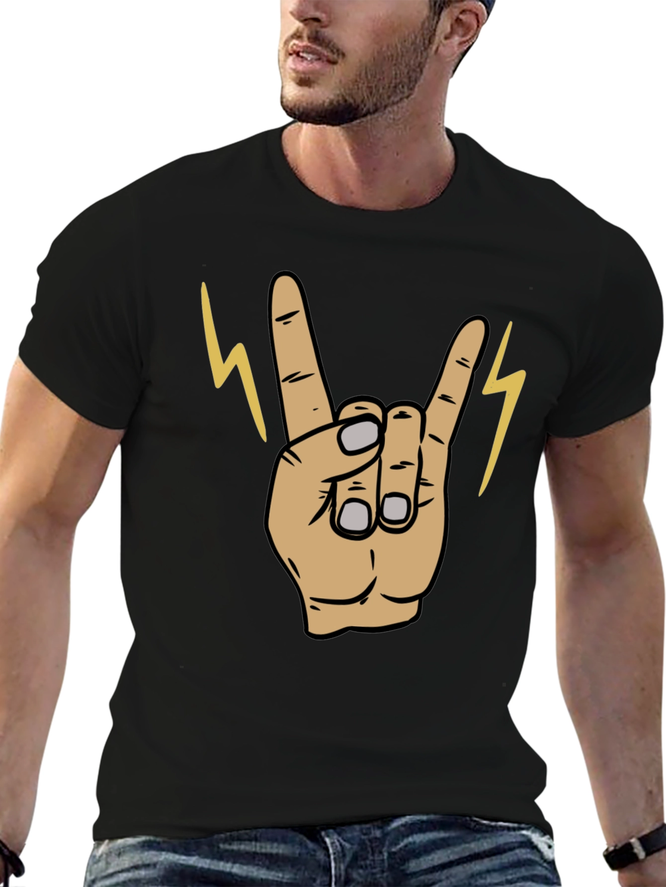 Rock On! Graphic Print Mens Black T-Shirt
