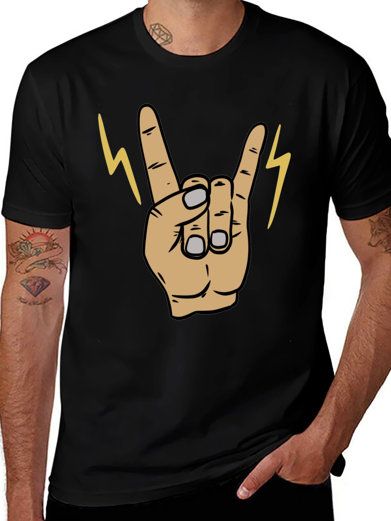 Rock On! Graphic Print Mens Black T-Shirt