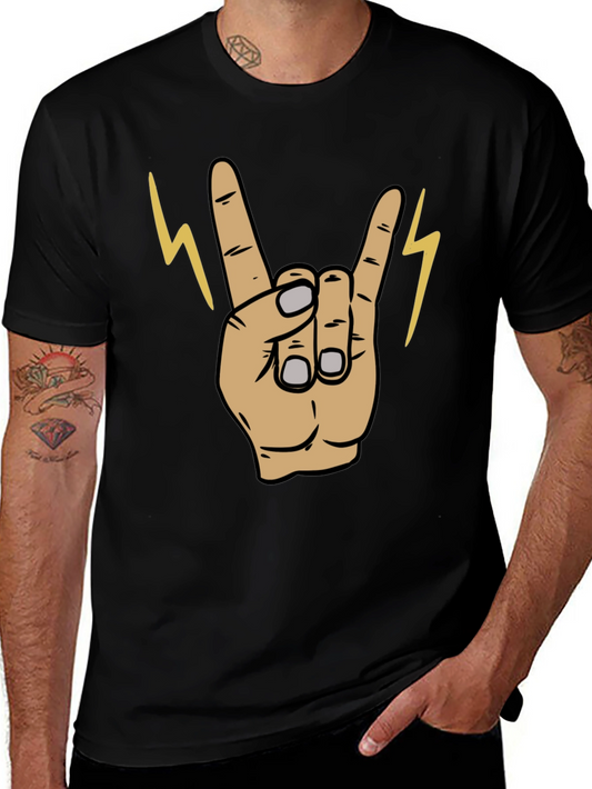 Rock On! Graphic Print Mens Black T-Shirt