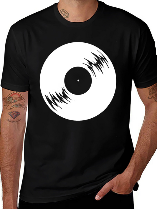 Retro Vinyl Record Graphic Tee - Black