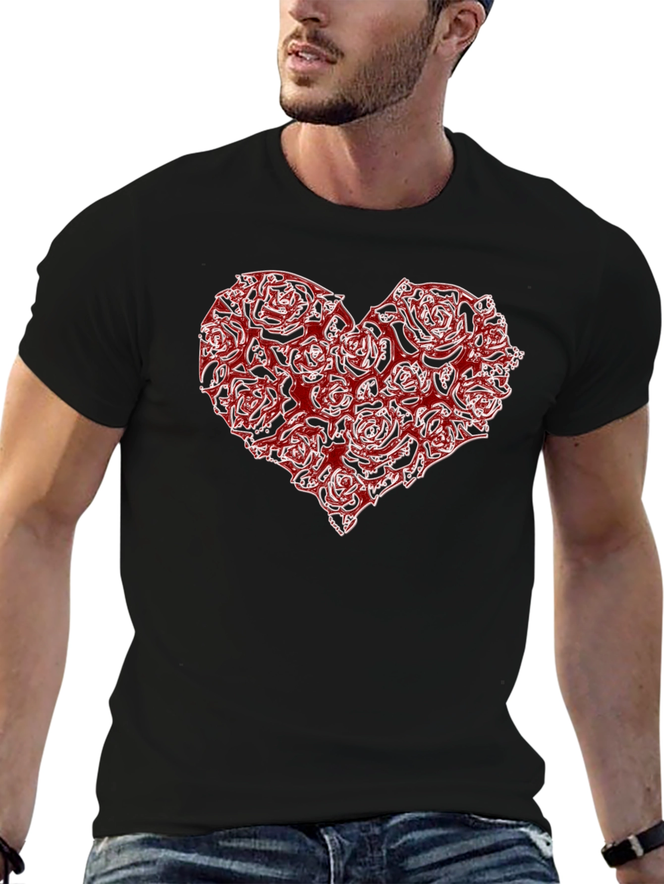 Rose Heart Graphic Black T-Shirt