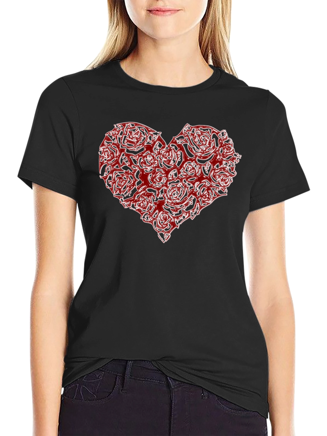 Rose Heart Graphic Black T-Shirt
