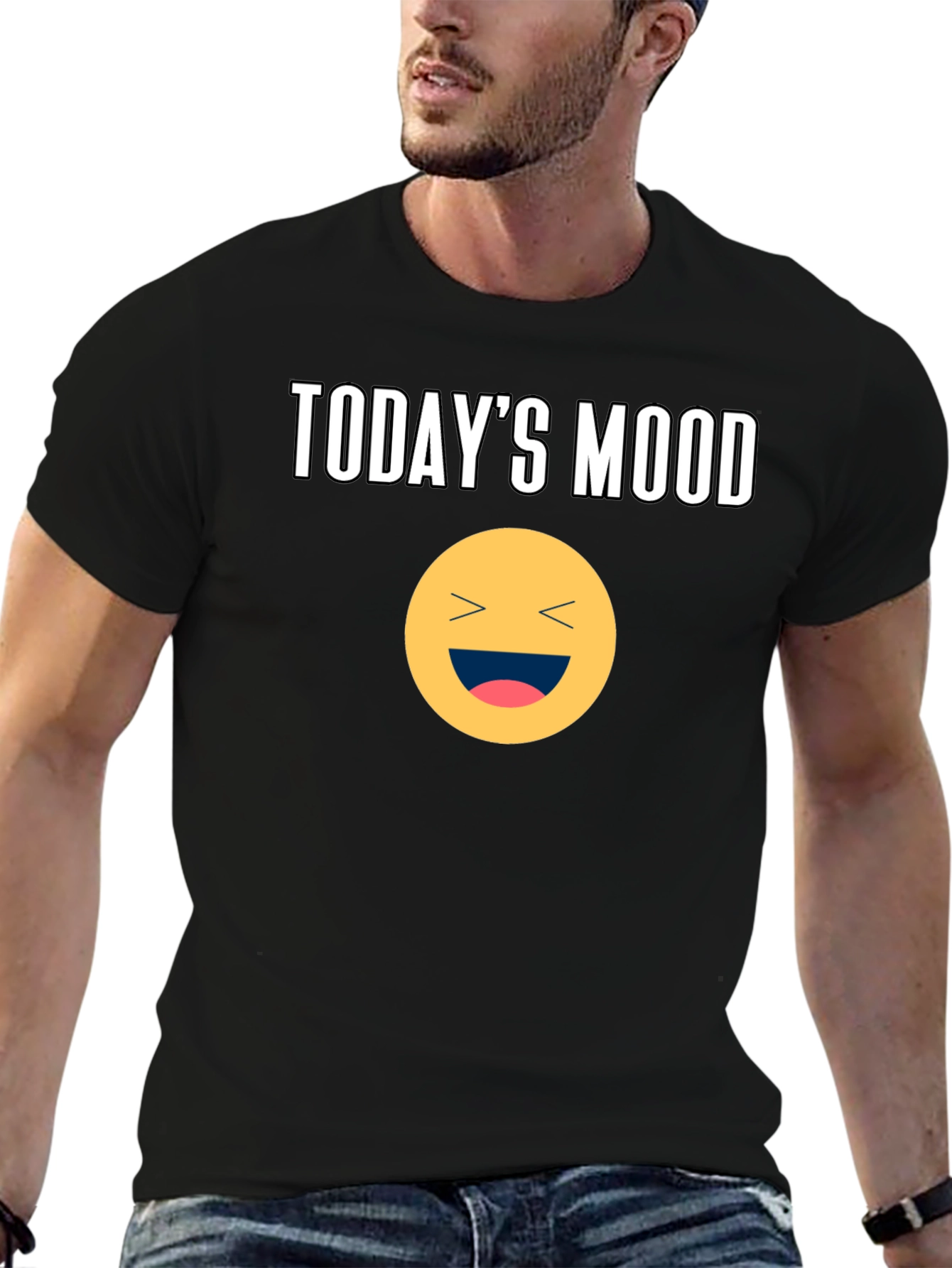 Todays Mood Smiley Face Graphic Tee - Black