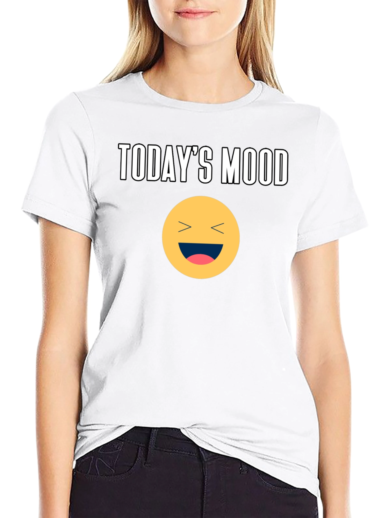 Todays Mood Smiley Face Graphic Tee - Black