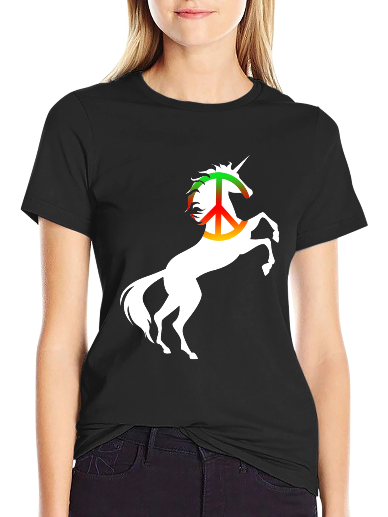 Peace Unicorn Black T-Shirt