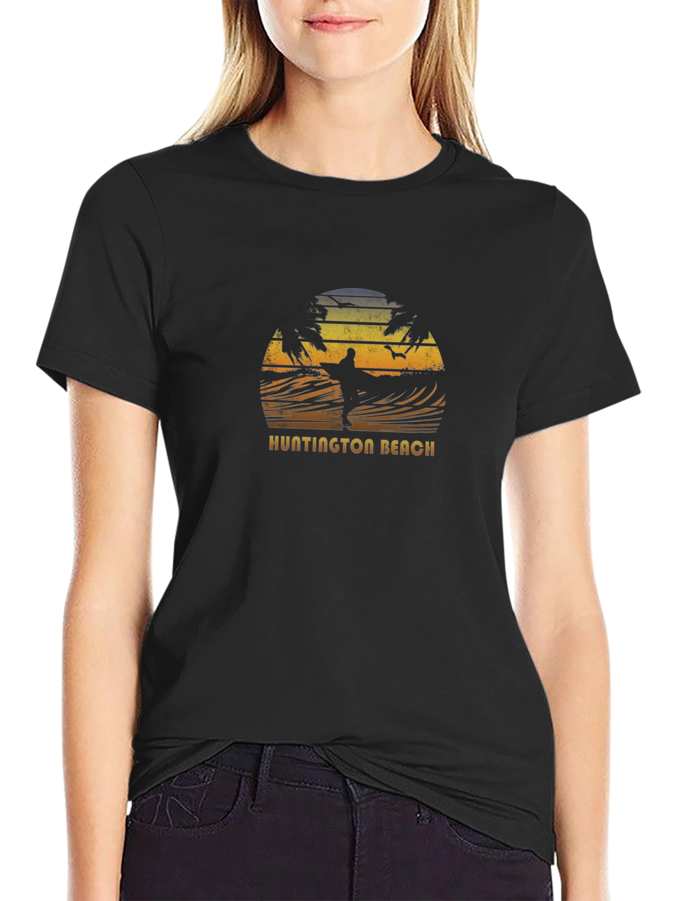 Huntington Beach Surfer Graphic Tee - Black