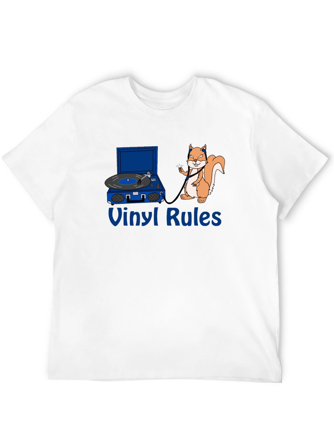 Vinyl Rules Funny Squirrel DJ Black T-Shirt