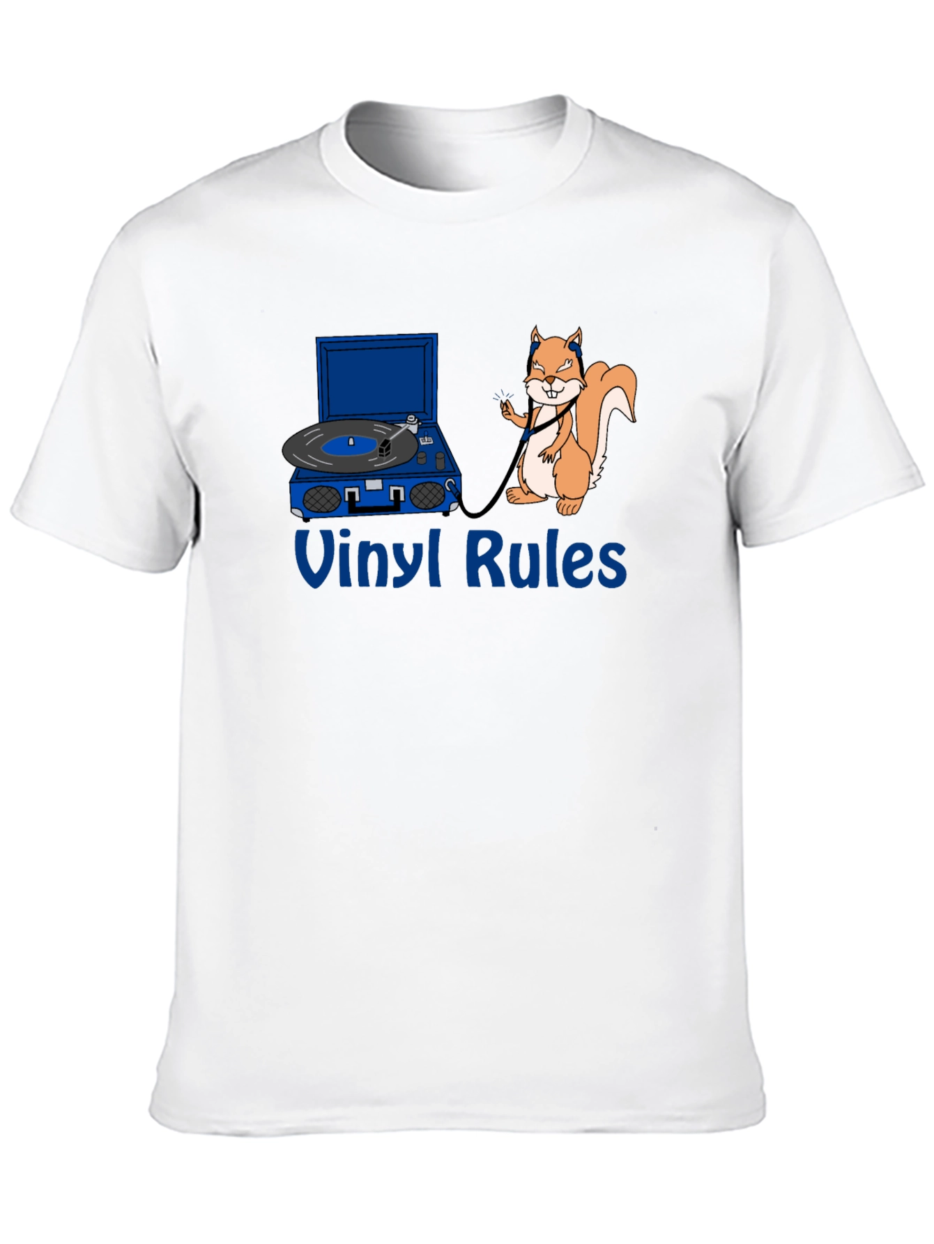 Vinyl Rules Funny Squirrel DJ Black T-Shirt