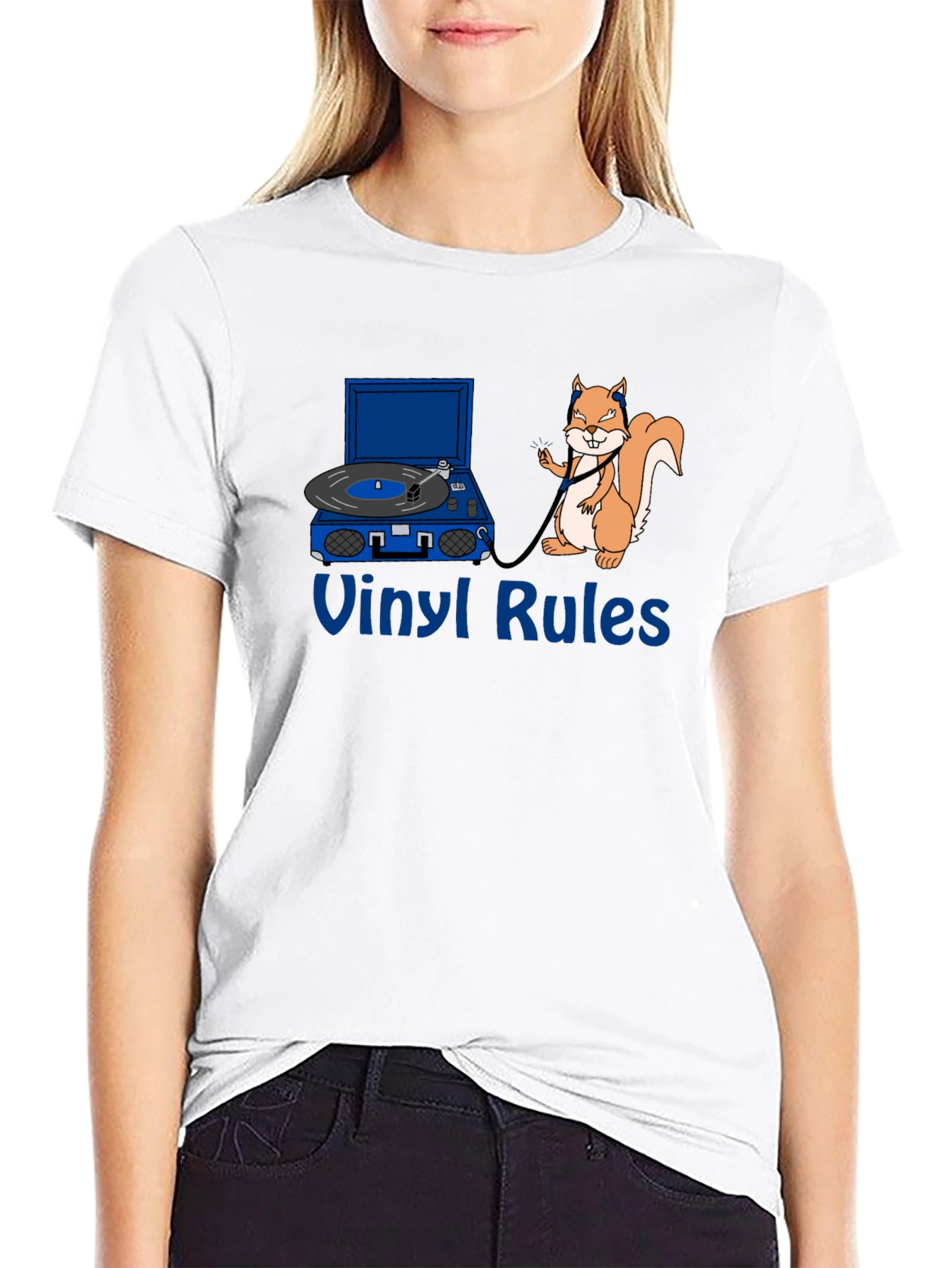 Vinyl Rules Funny Squirrel DJ Black T-Shirt