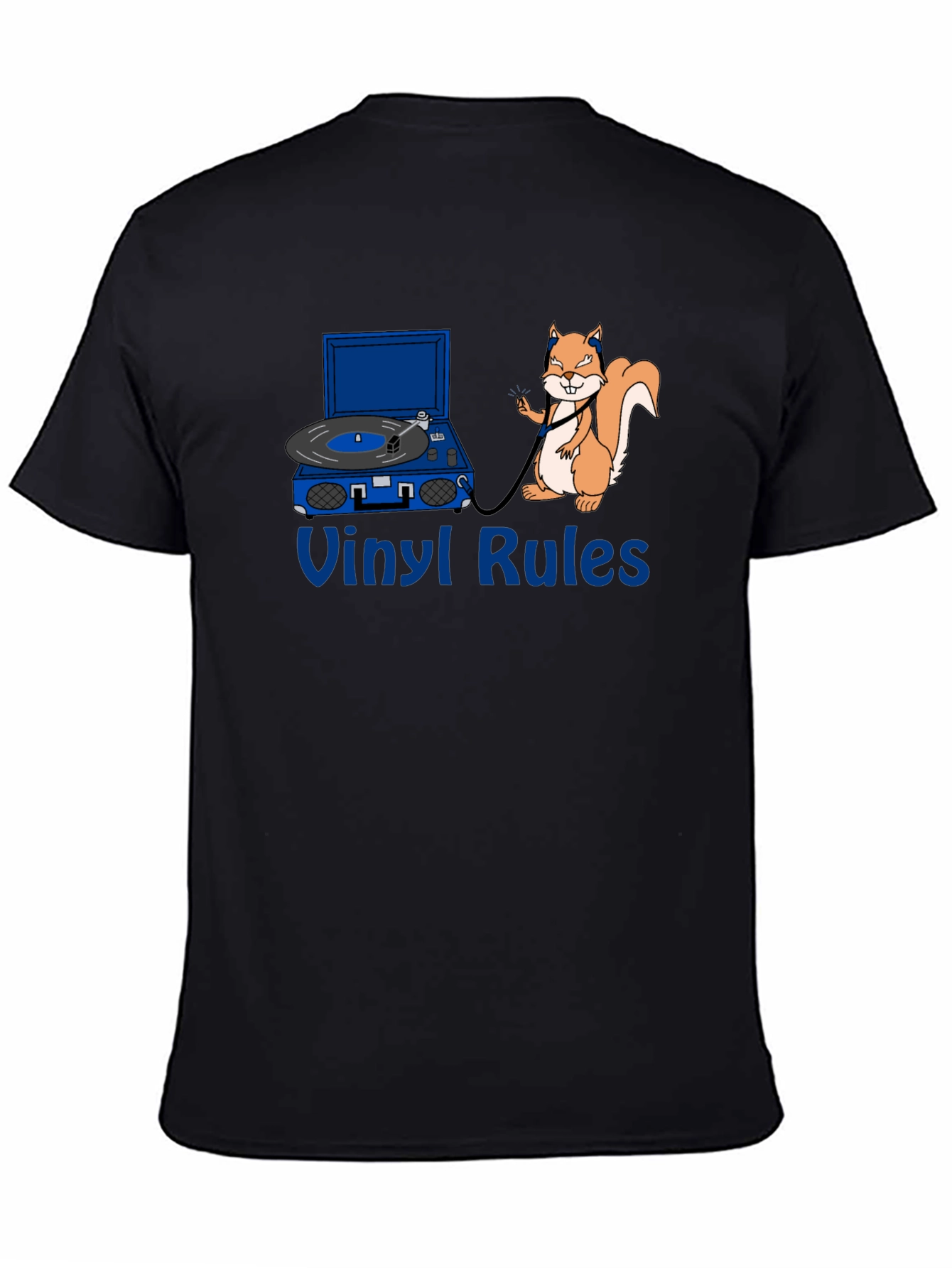 Vinyl Rules Funny Squirrel DJ Black T-Shirt
