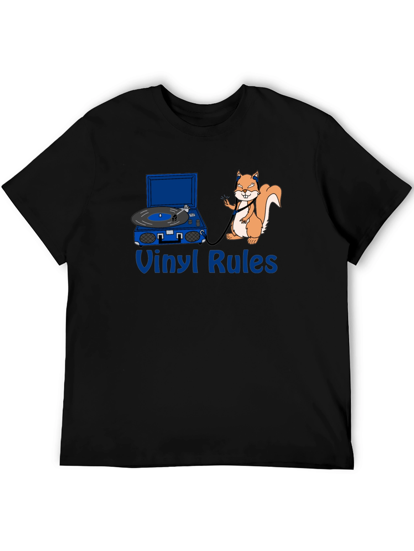 Vinyl Rules Funny Squirrel DJ Black T-Shirt