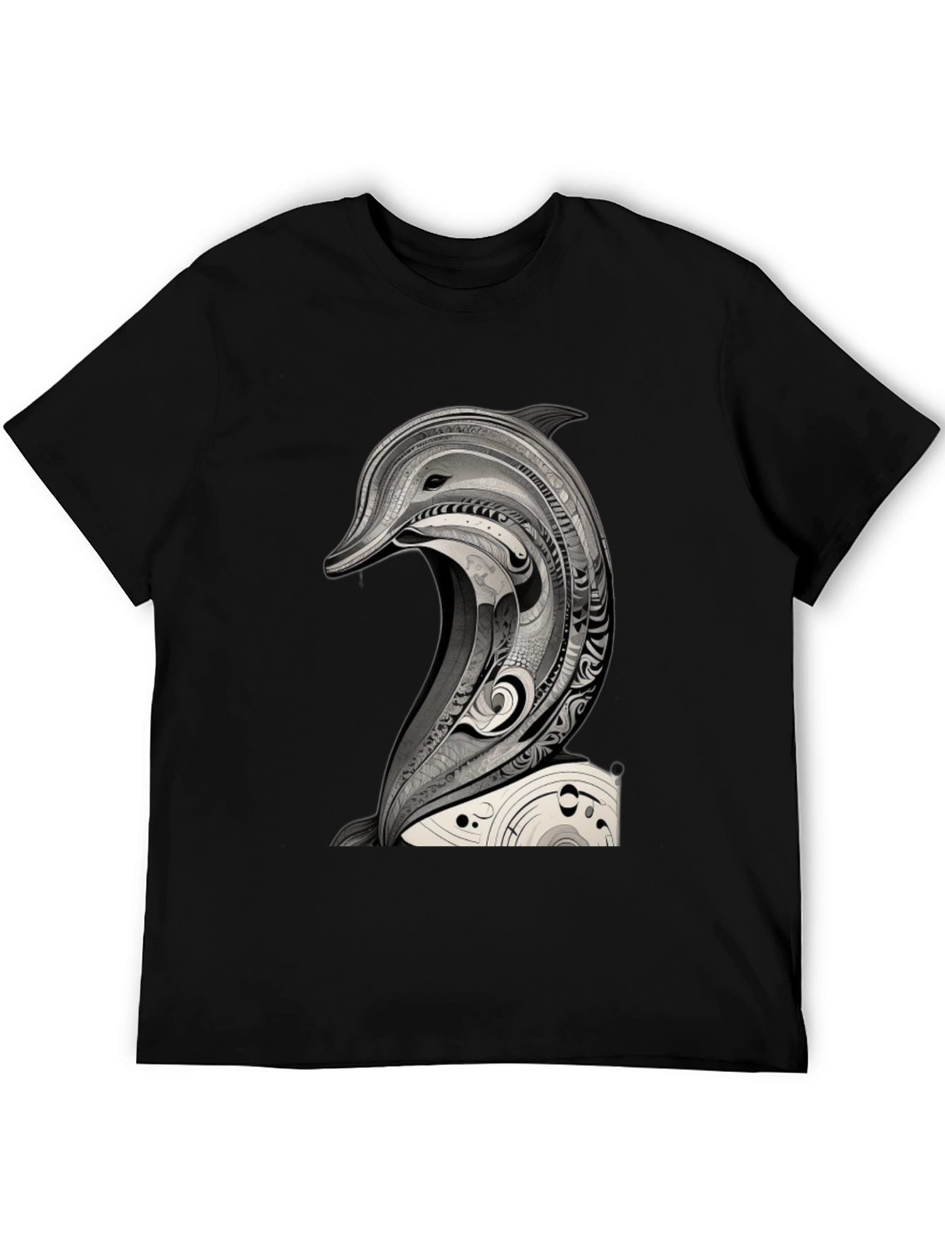 Black T-Shirt with Dolphin Art Graphic Tee