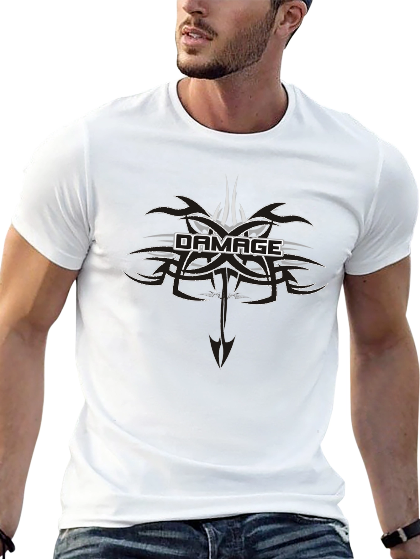 Damage Graphic Print Black T-Shirt