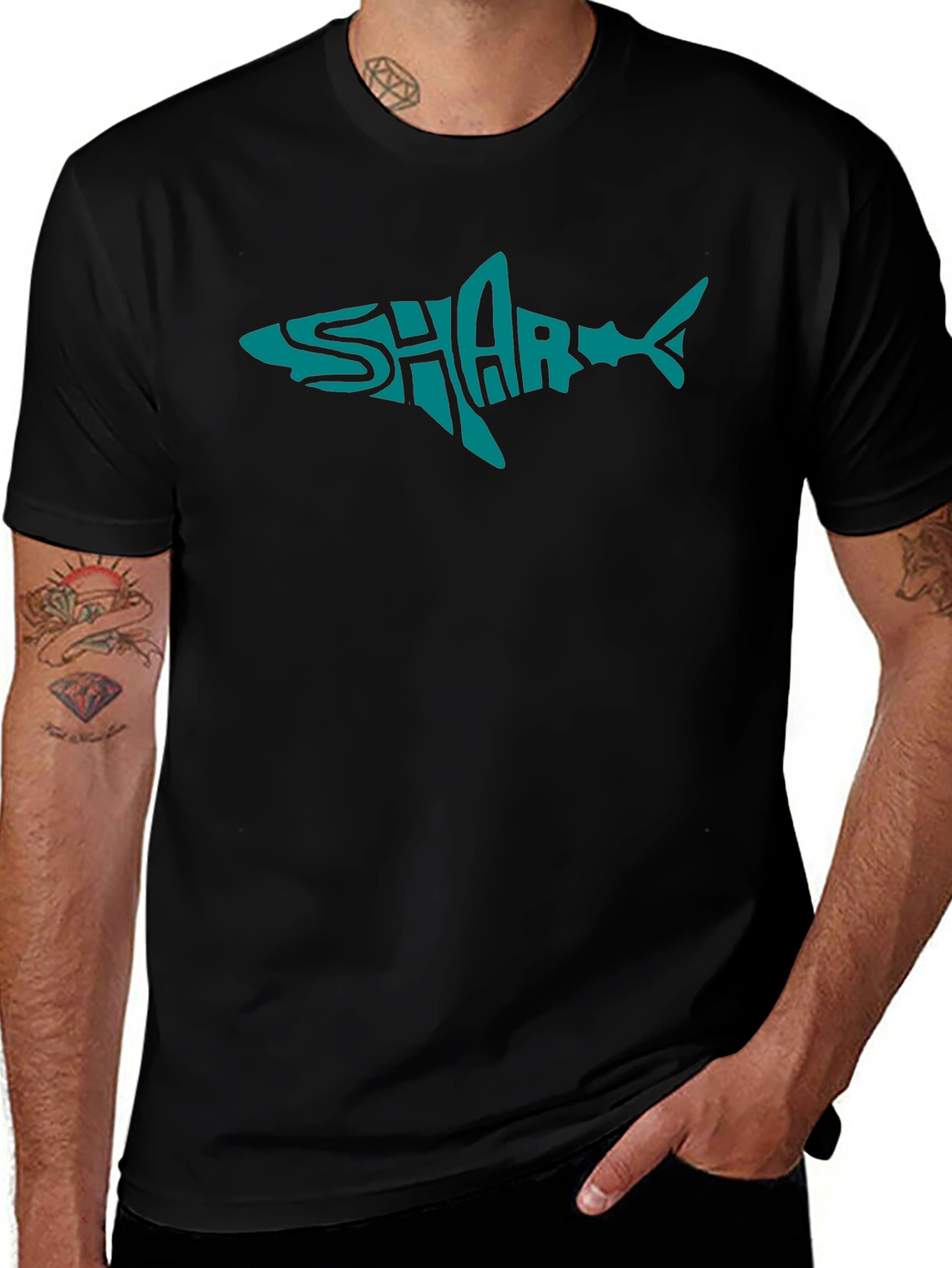Shark Text Graphic Black T-Shirt