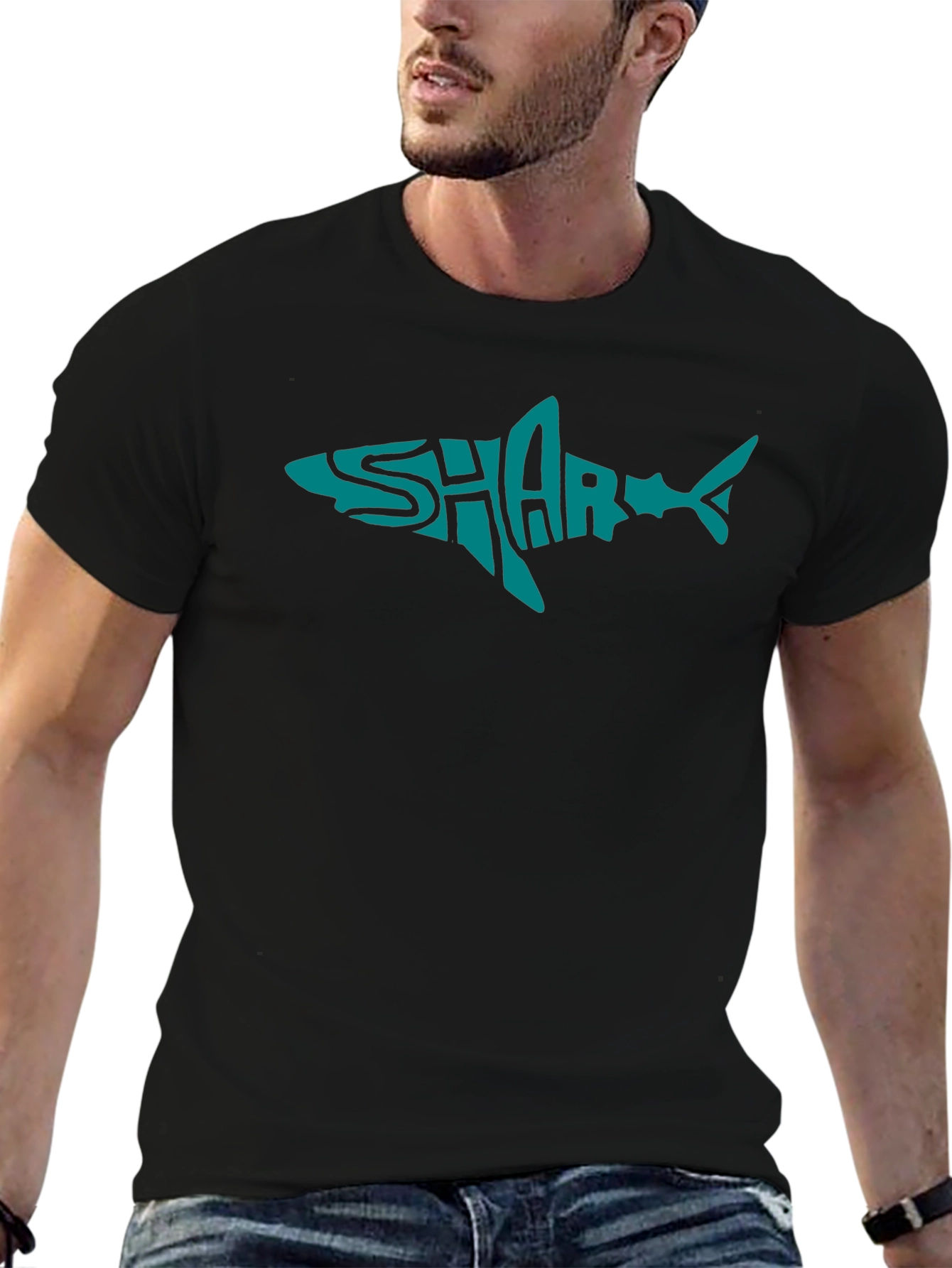 Shark Text Graphic Black T-Shirt