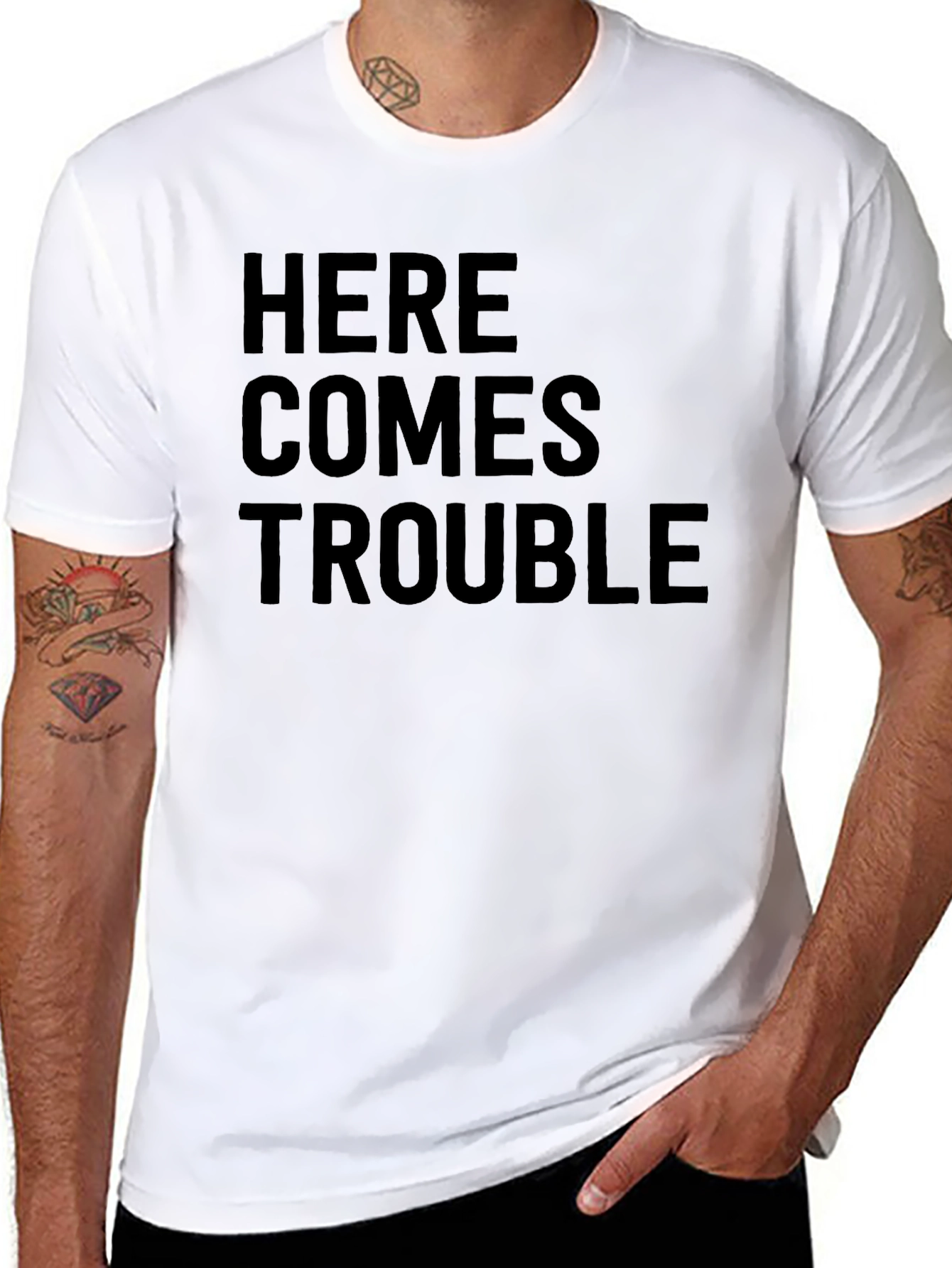 Here Comes Trouble Black Crew Neck T-Shirt