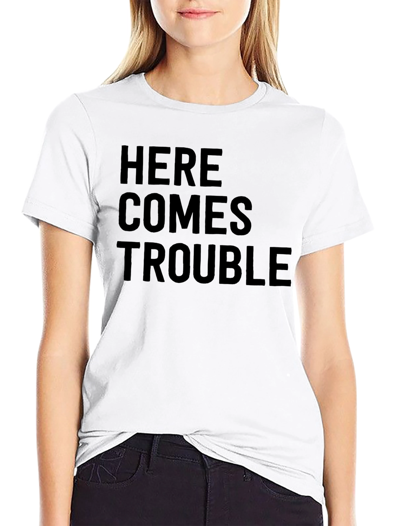 Here Comes Trouble Black Crew Neck T-Shirt