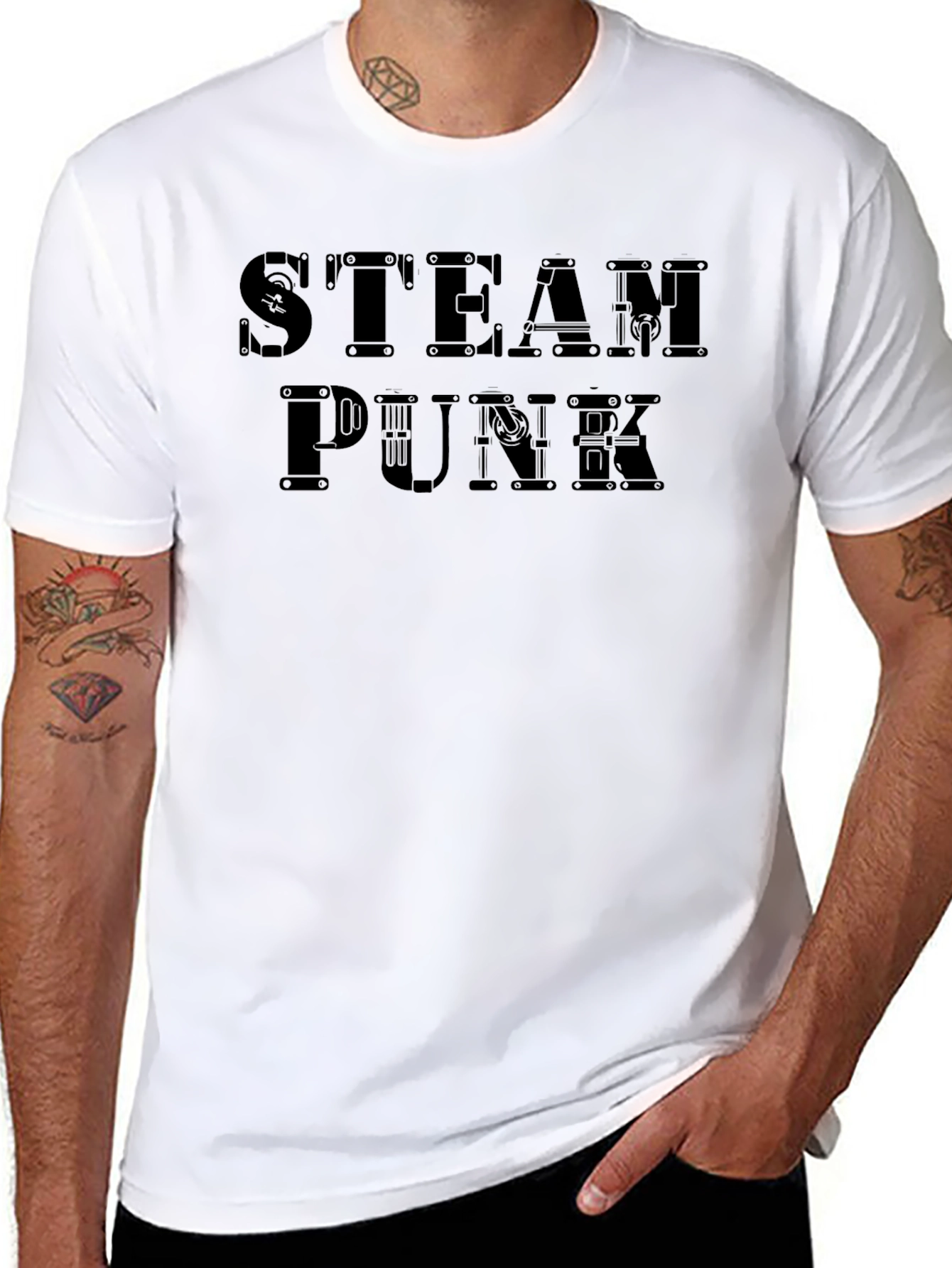 Steampunk Graphic Print Black T-Shirt