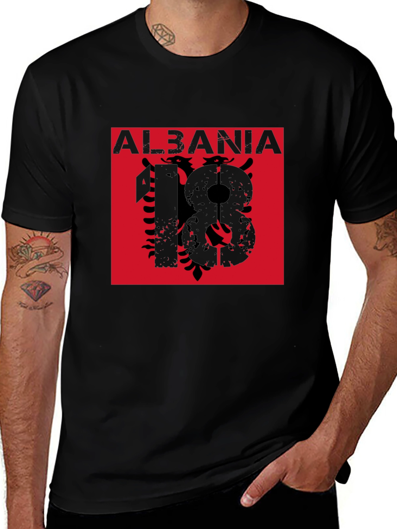 Albania Black T-Shirt Eagle Flag Graphic Tee