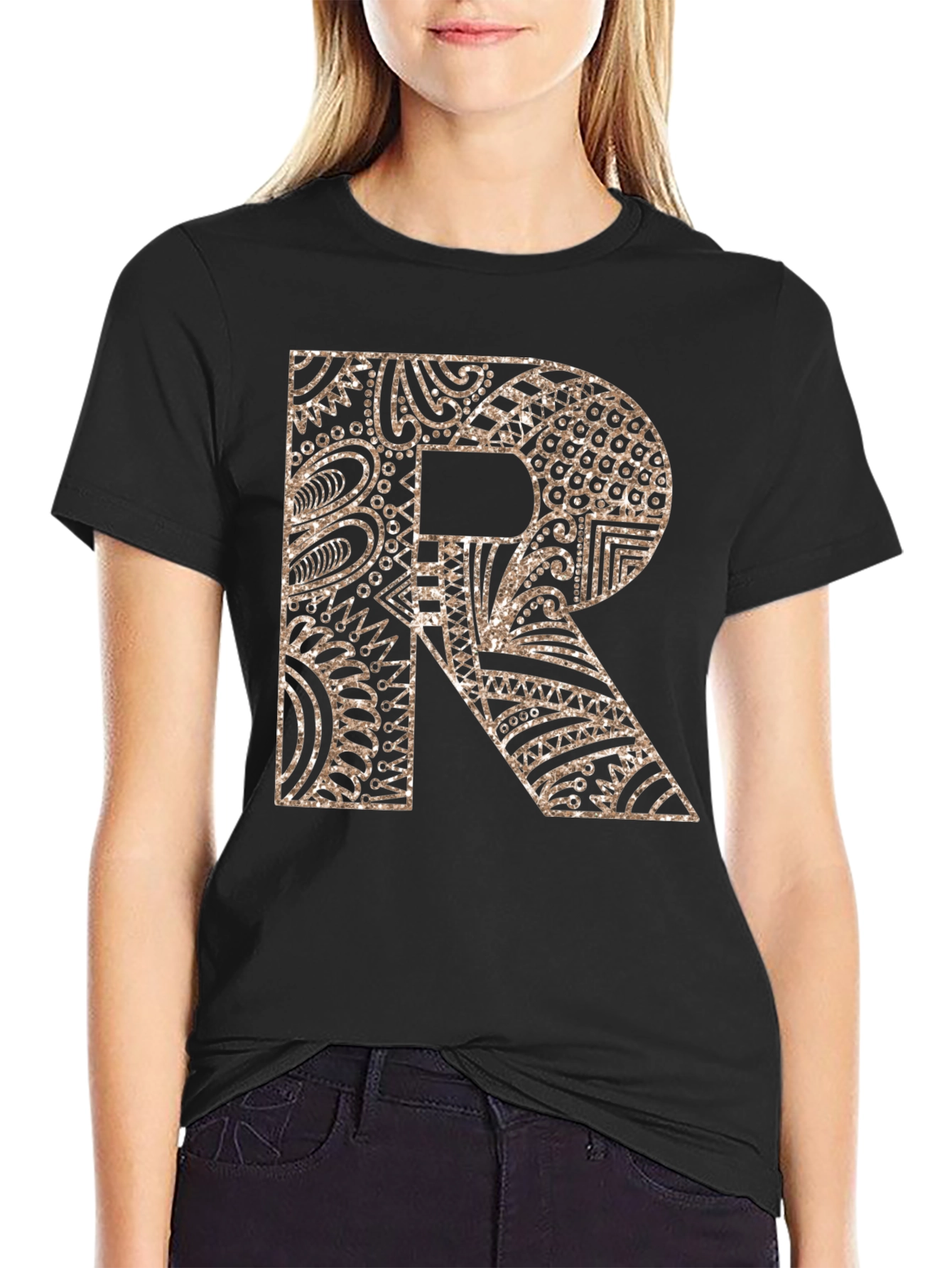 Letter R Patterned Graphic Tee