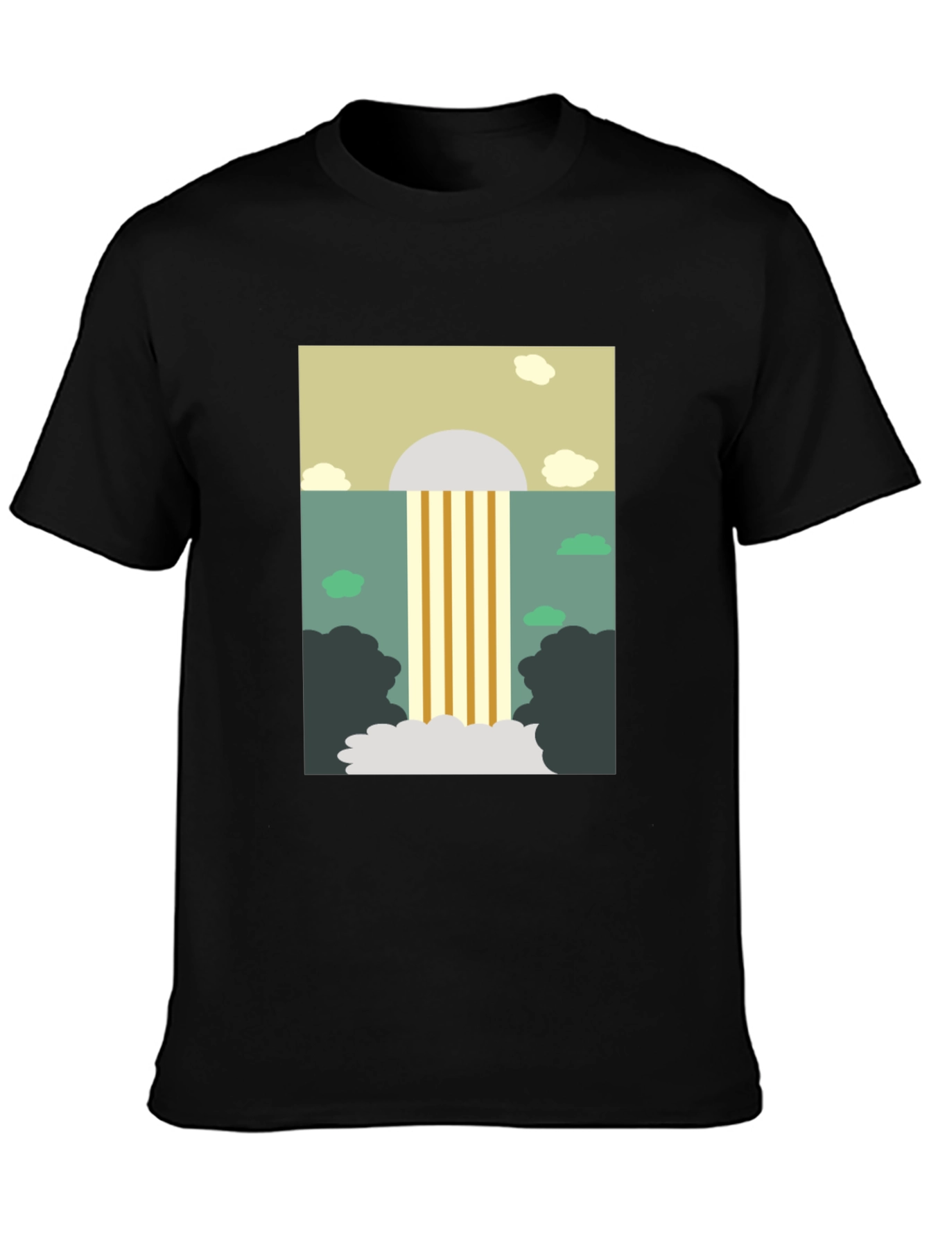 Abstract Waterfall Graphic Tee - Stylish Mens Black T-Shirt