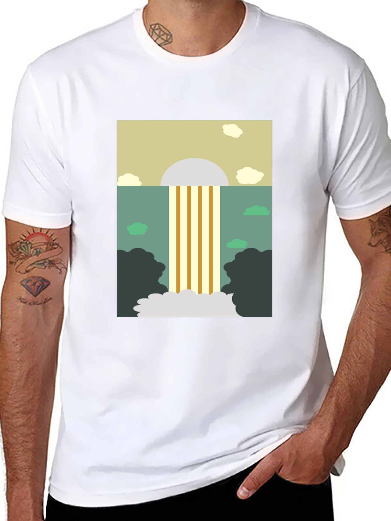 Abstract Waterfall Graphic Tee - Stylish Mens Black T-Shirt