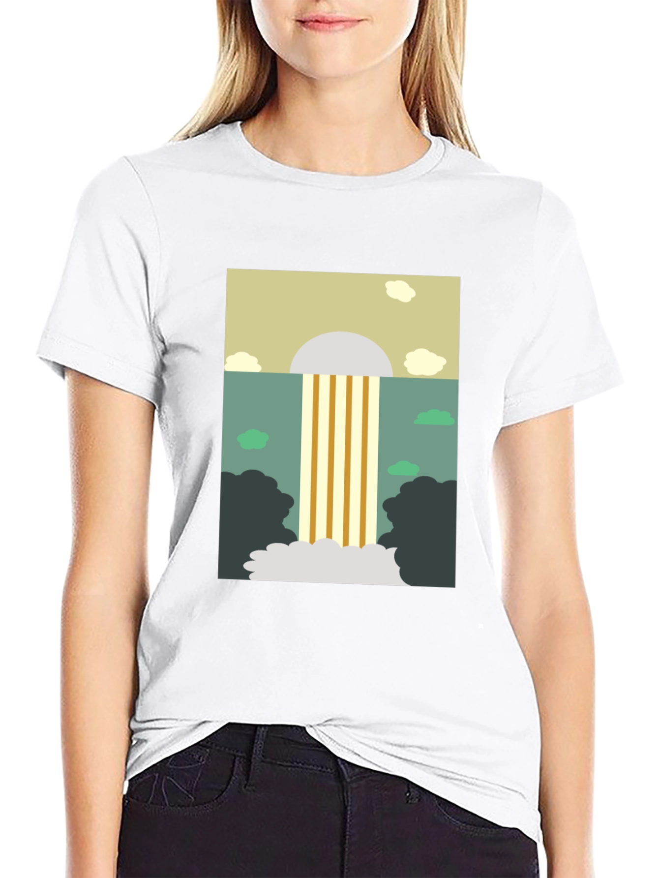Abstract Waterfall Graphic Tee - Stylish Mens Black T-Shirt