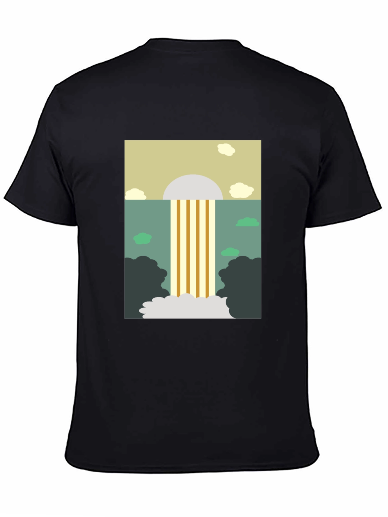 Abstract Waterfall Graphic Tee - Stylish Mens Black T-Shirt