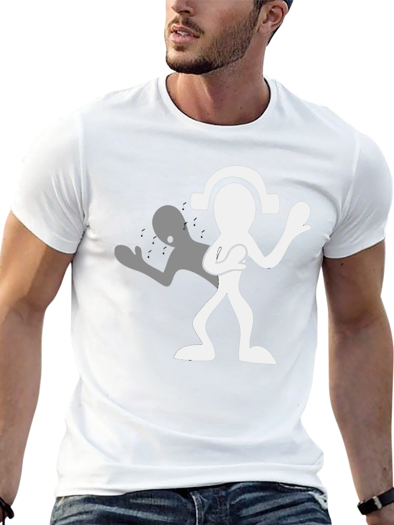 Man in Black Tee with Silhouetted Figure