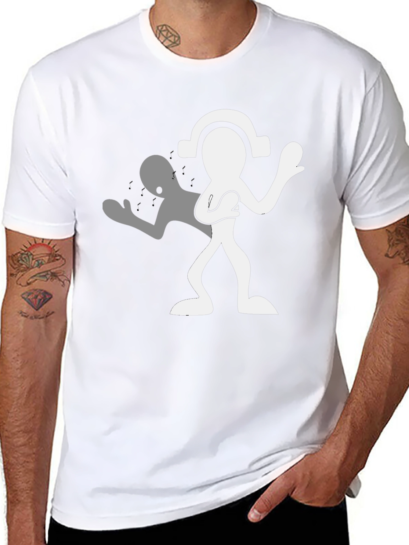 Man in Black Tee with Silhouetted Figure