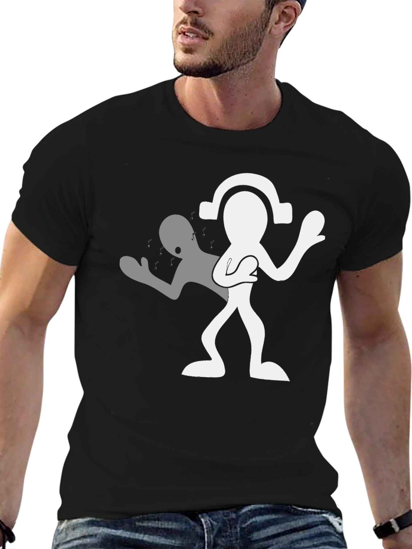 Man in Black Tee with Silhouetted Figure