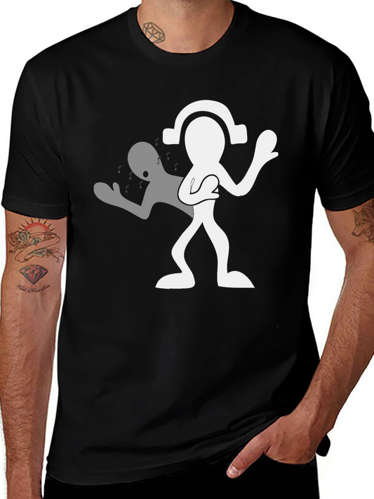 Man in Black Tee with Silhouetted Figure