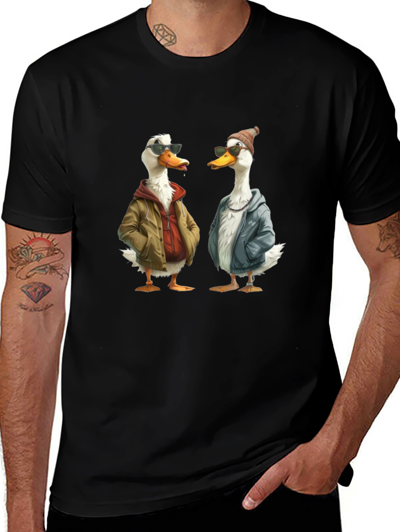 Cool Ducks Graphic T-Shirt - Black Crew Neck Tee