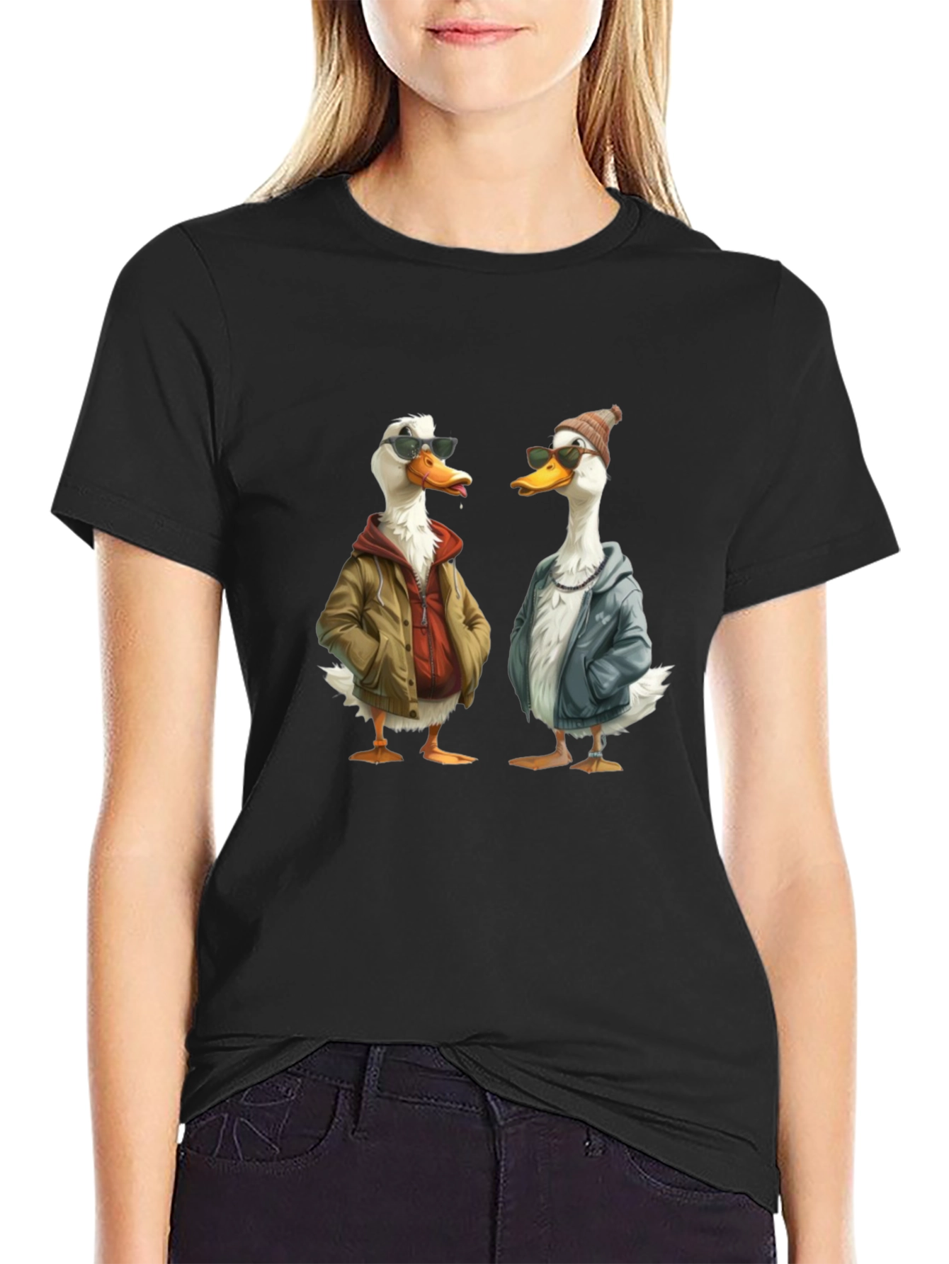 Cool Ducks Graphic T-Shirt - Black Crew Neck Tee