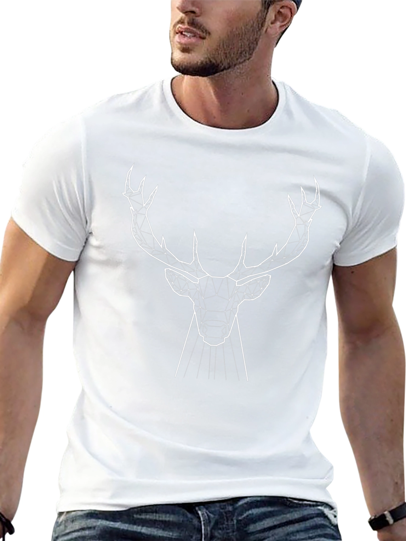 Geometric Deer Head Graphic Black T-Shirt