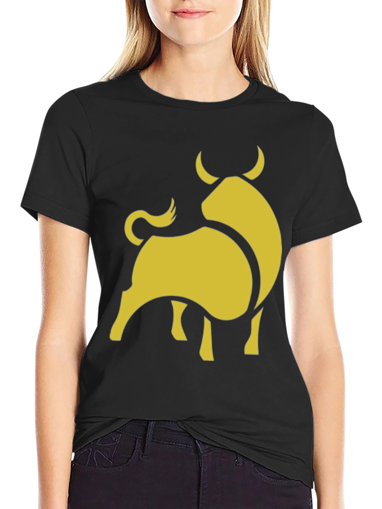 Stylish Black Tee with Gold Bull Graphic