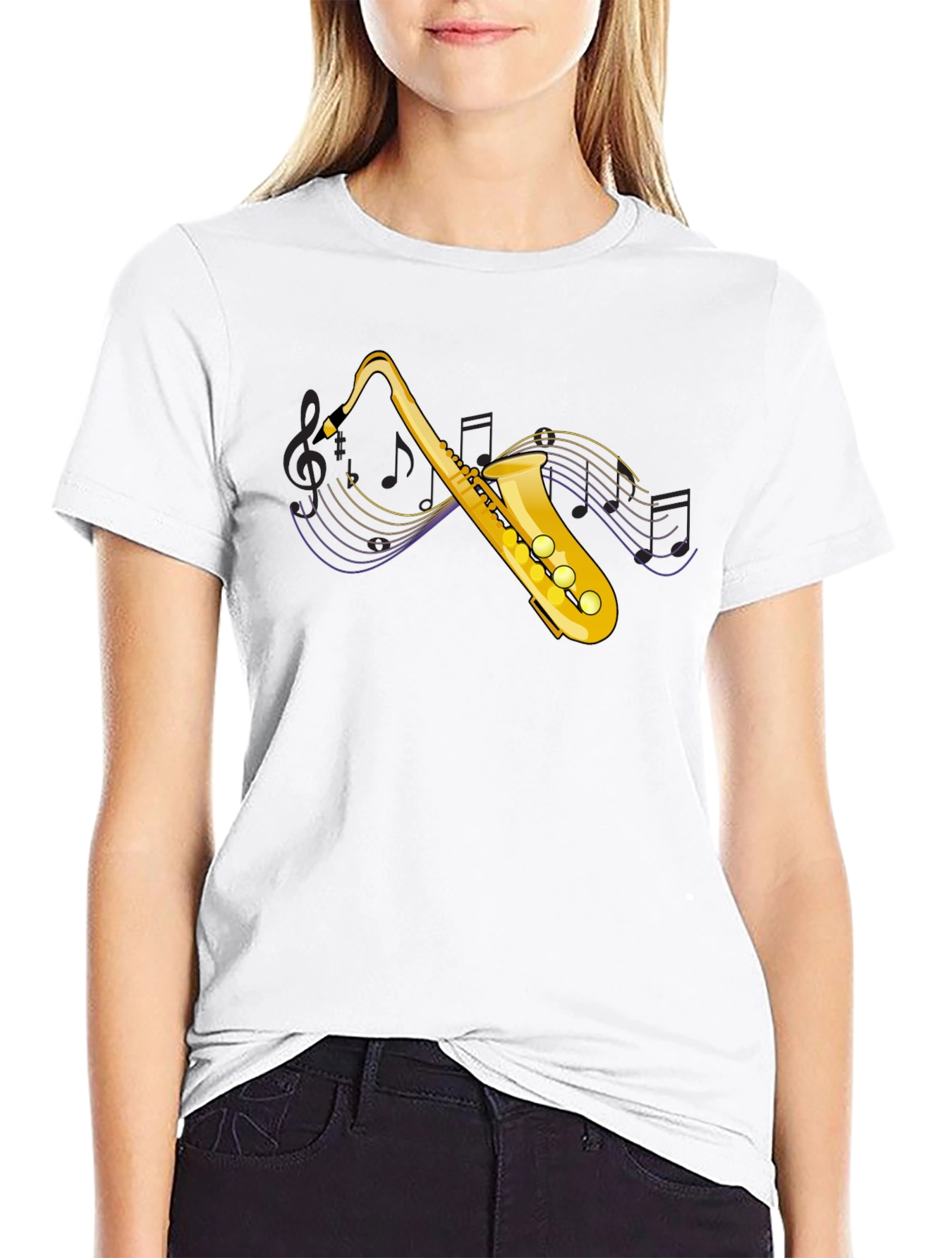 Saxophone Graphic Tee - Black Cotton T-Shirt