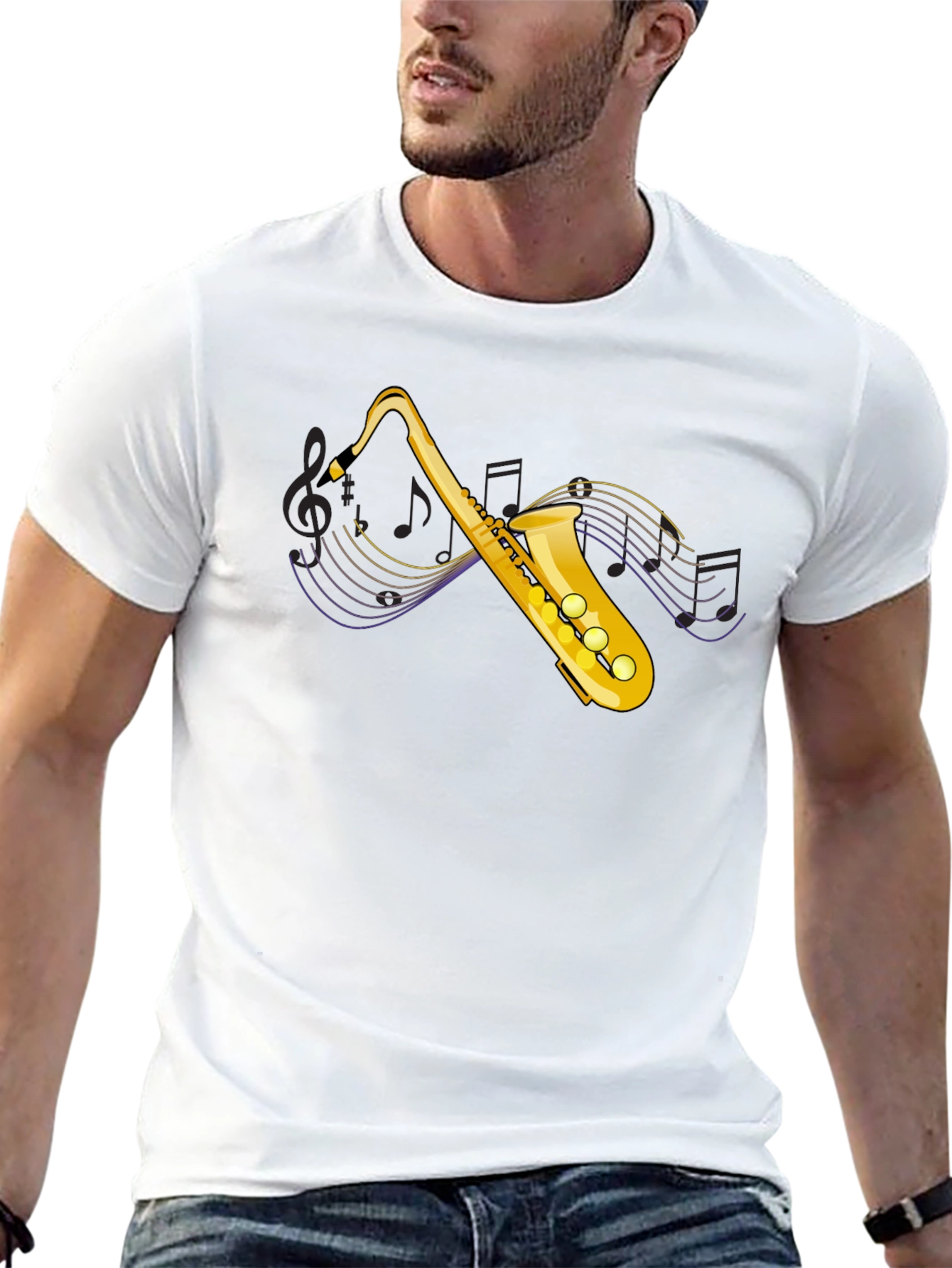 Saxophone Graphic Tee - Black Cotton T-Shirt