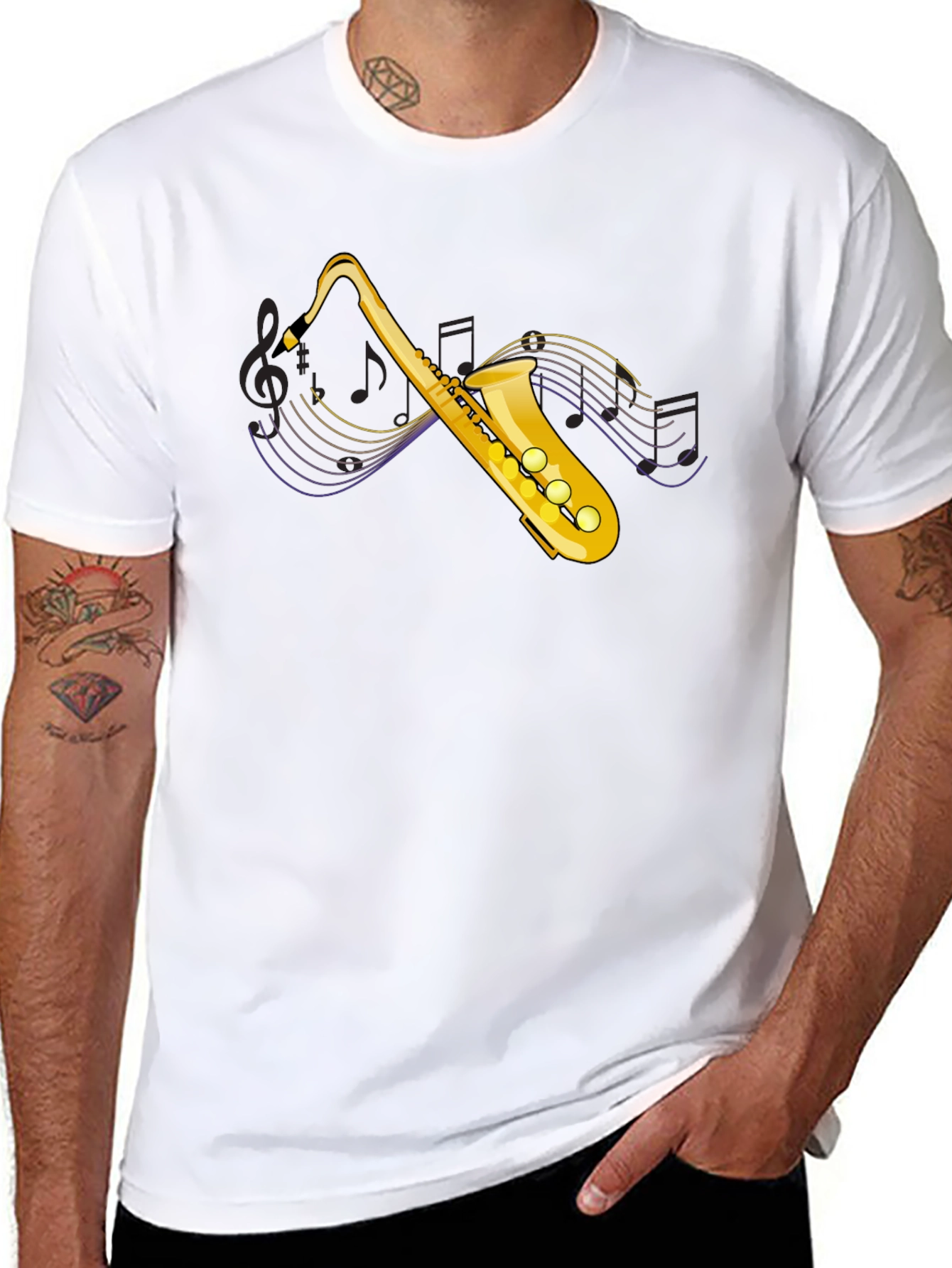 Saxophone Graphic Tee - Black Cotton T-Shirt