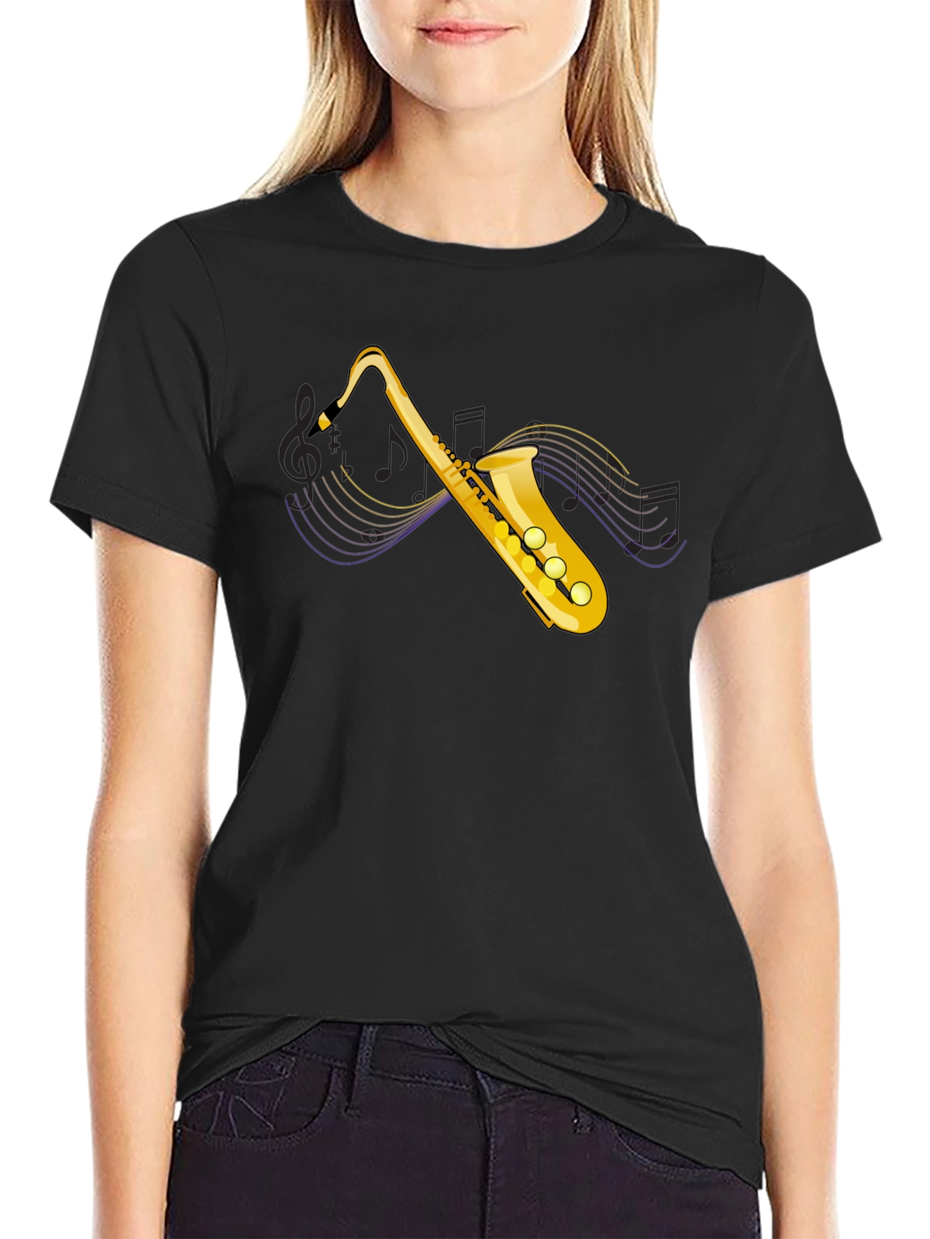 Saxophone Graphic Tee - Black Cotton T-Shirt