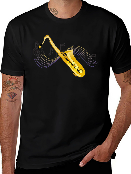 Saxophone Graphic Tee - Black Cotton T-Shirt