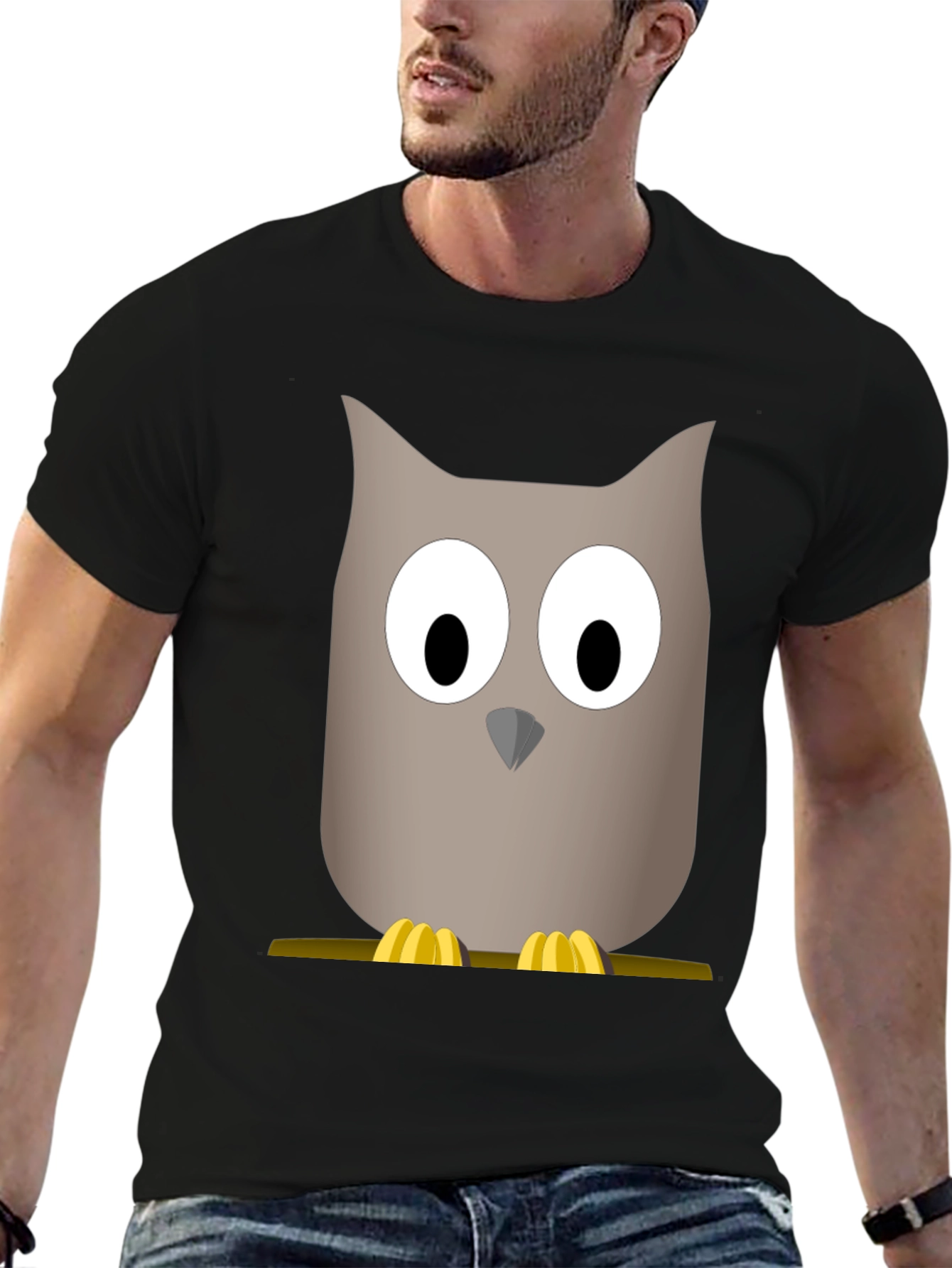 Cartoon Owl Graphic Tee - Mens Black T-Shirt