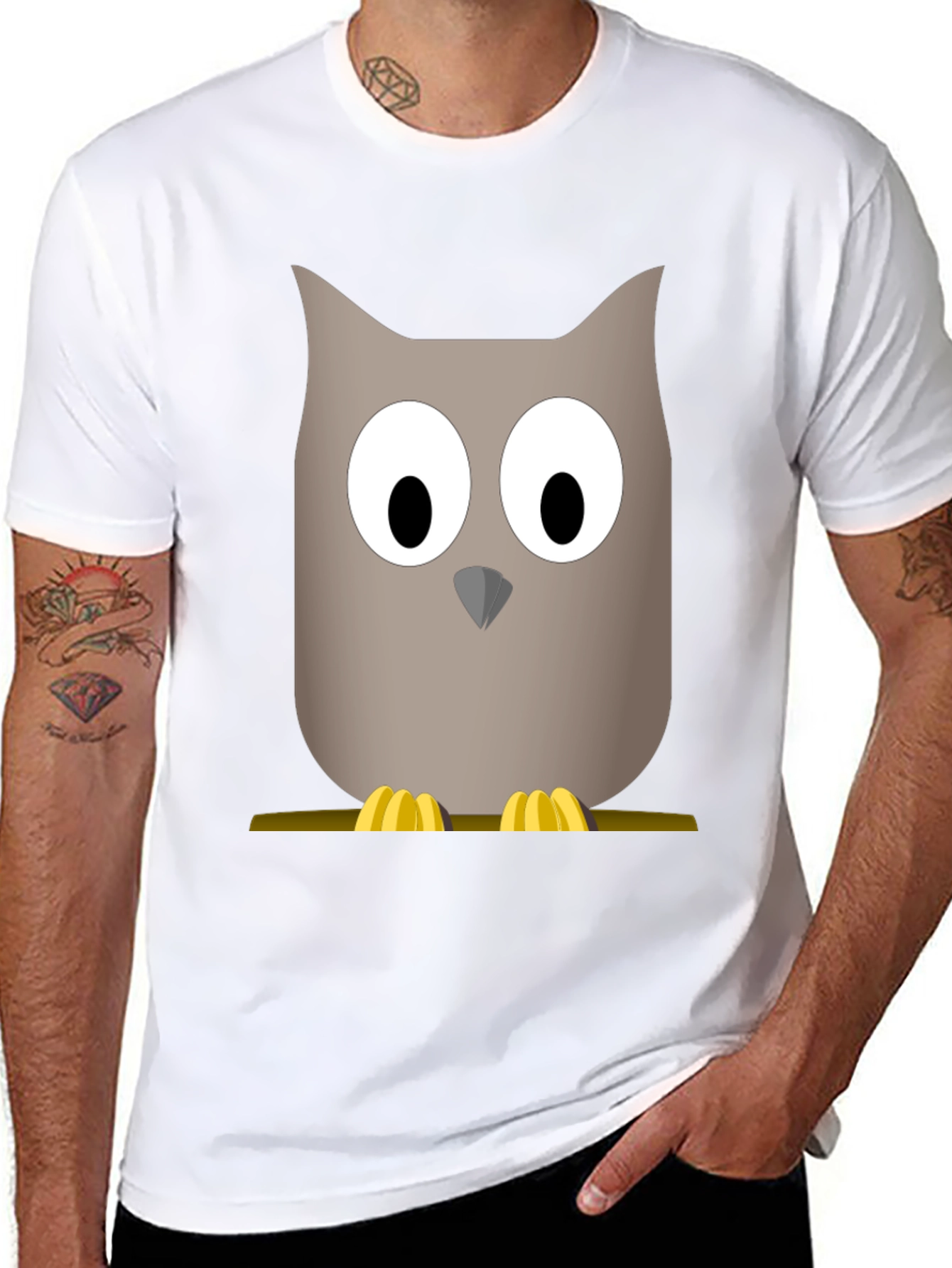 Cartoon Owl Graphic Tee - Mens Black T-Shirt