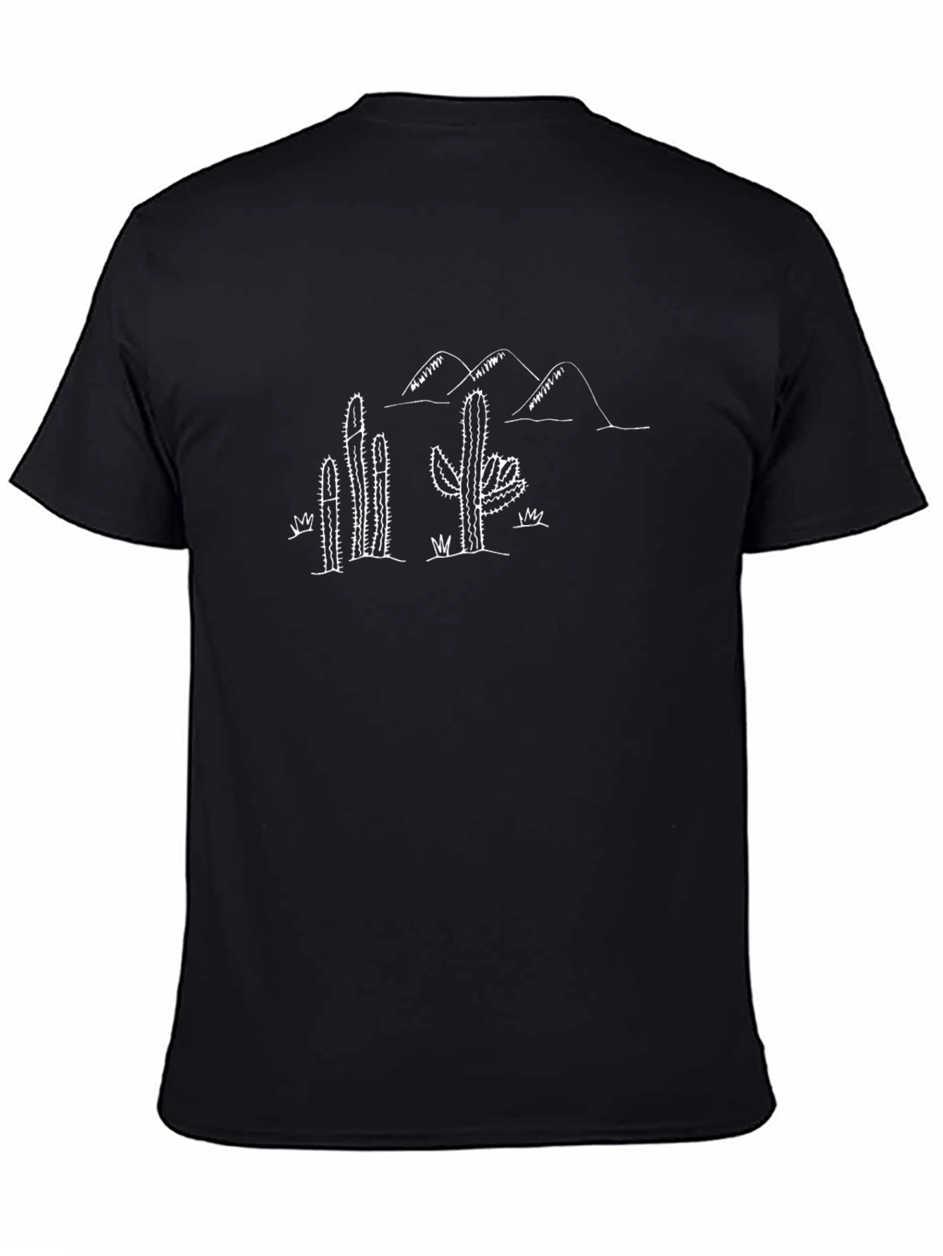 Cactus Desert Sketch Tee - Black Cotton T-Shirt